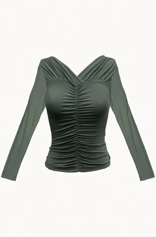 Super Bargain Verse Stretch-Modal Jersey Ruched Top In Forest