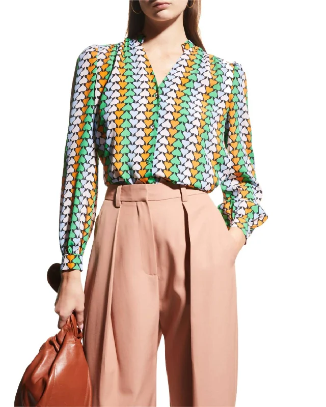 Exclusive Deal Washington Long Sleeve Silk Blend Blouse in Multicolor Heart