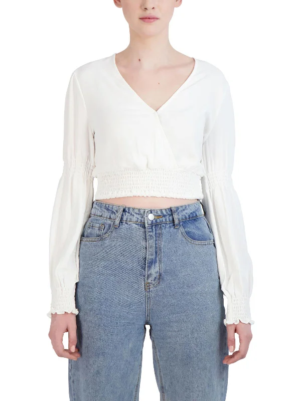 Best Deals Womens Bishop Sleeve Smocked Crop Top