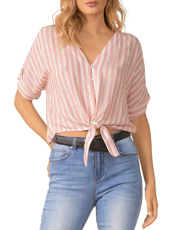 Reduced Prices Womens Button Up Tie Front Cropped