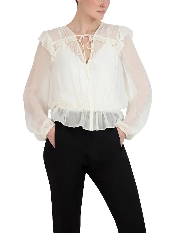Seasonal Clearance Womens Chiffon Bishop Sleeve Blouse
