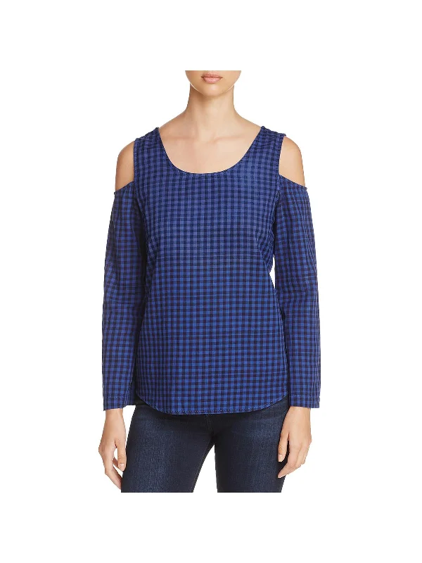 Bonus Savings Womens Cold Shoulder Plaid Pullover Top