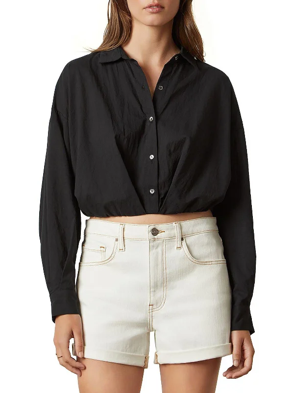 Mega Sale Womens Collared Banded Bottom Blouse