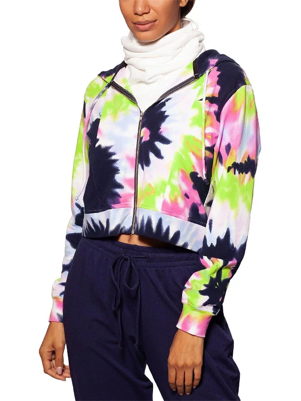 Warehouse Sale Womens Cropped Tie Dye Zip Hoodie
