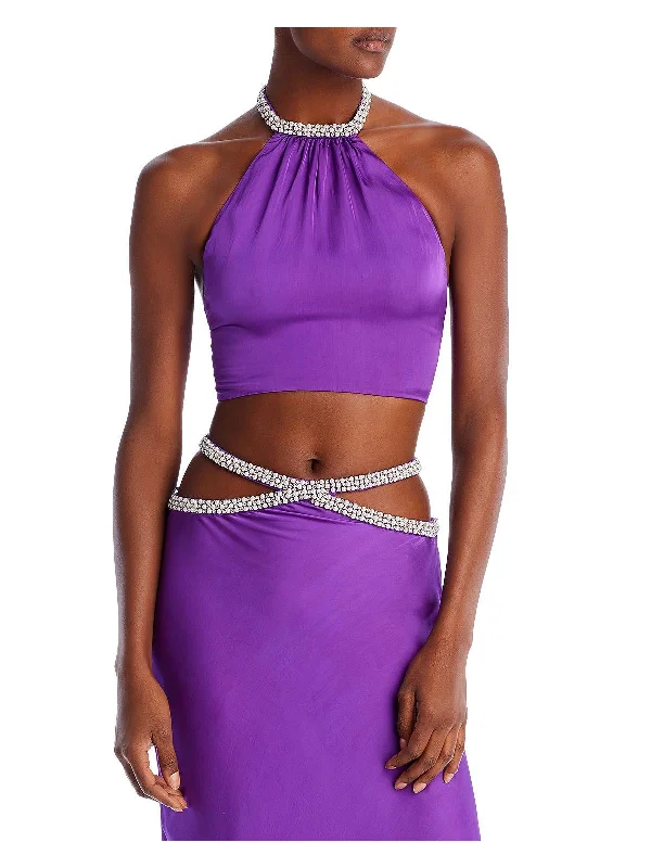 Deal of the Week Womens Embellished Cropped Halter Top