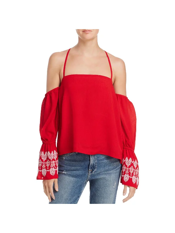 Deal Explosion Womens Embroidered Off-the-Shoulders Pullover Top
