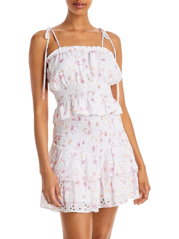 Super Sale Womens Eyelet Floral Print Blouse