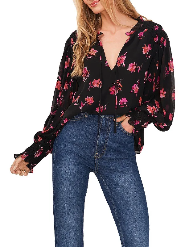 Discount Deals Womens Floral Smocked Peasant Top