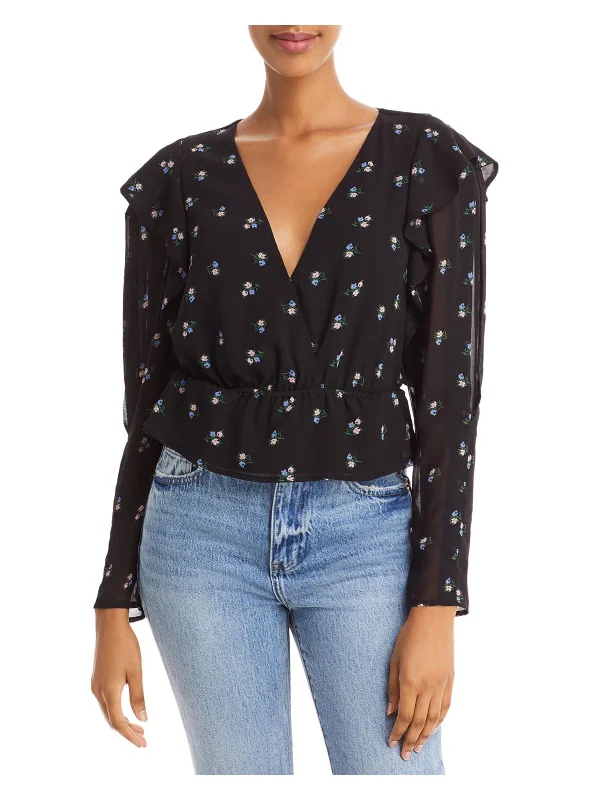 Super Sale Womens Floral Surplice Peplum Top