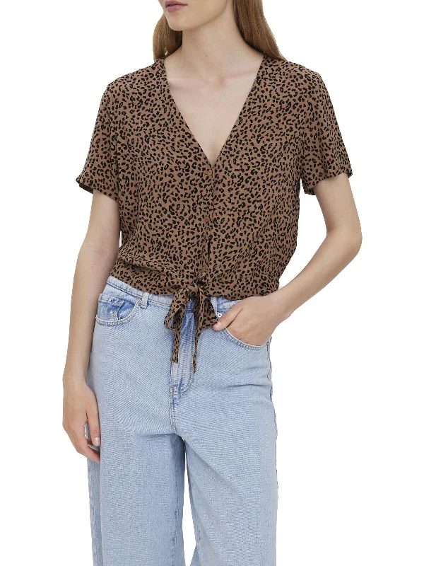 Final Sale Womens Front Tie Cropped Blouse