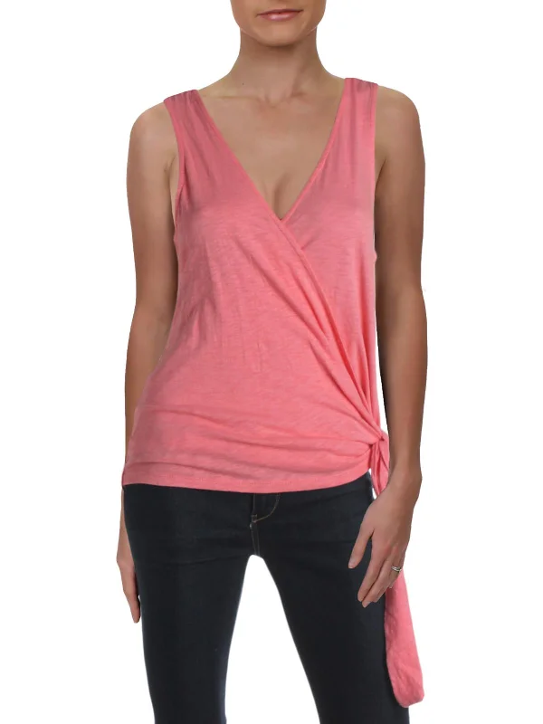 Markdowns Womens Heathered Surplice Wrap Top