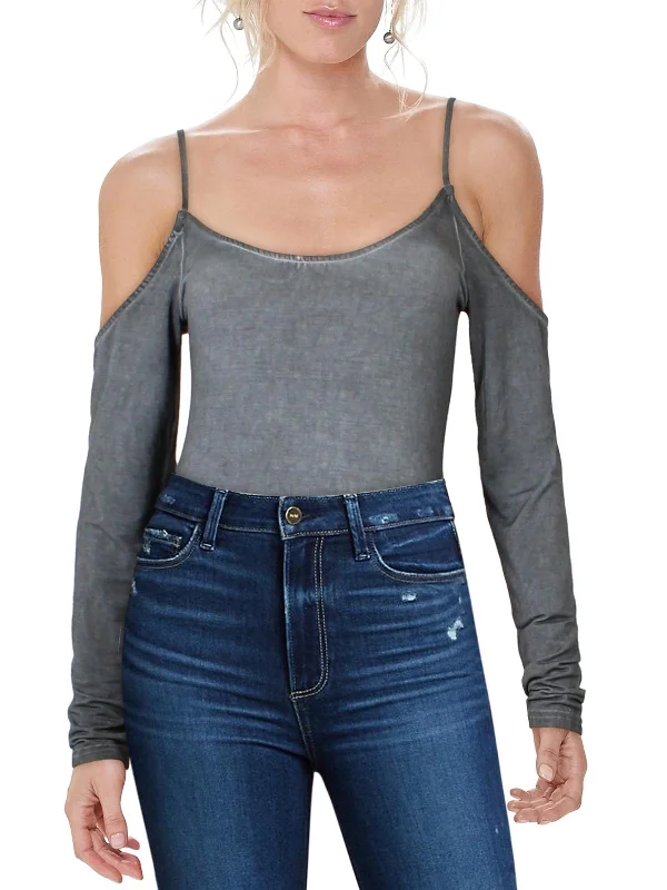 Friends and Family Sale Womens Knit Cold Shoulder Bodysuit