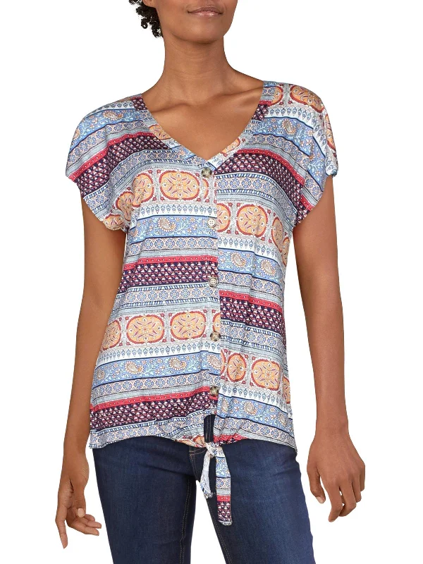 Fantastic Deals Womens Lace Back Tie Front Blouse