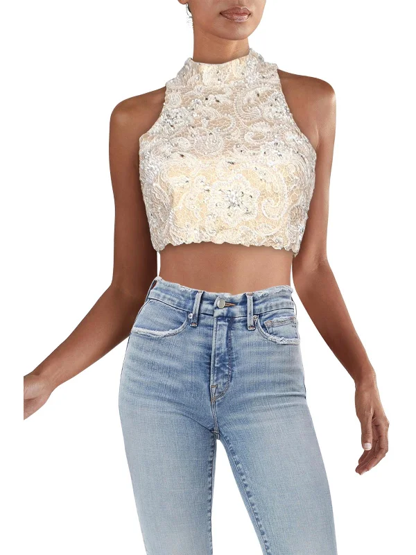 Limited Availability Womens Lace Embellished Crop Top