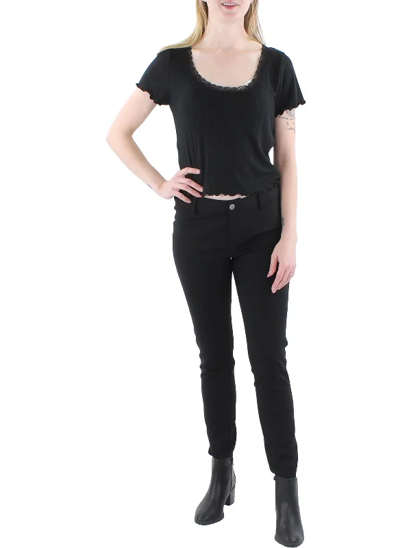 Price Buster Womens Lace Trim Ribbed Cropped