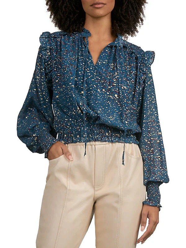 Final Sale Womens Metallic Ruffled Blouse