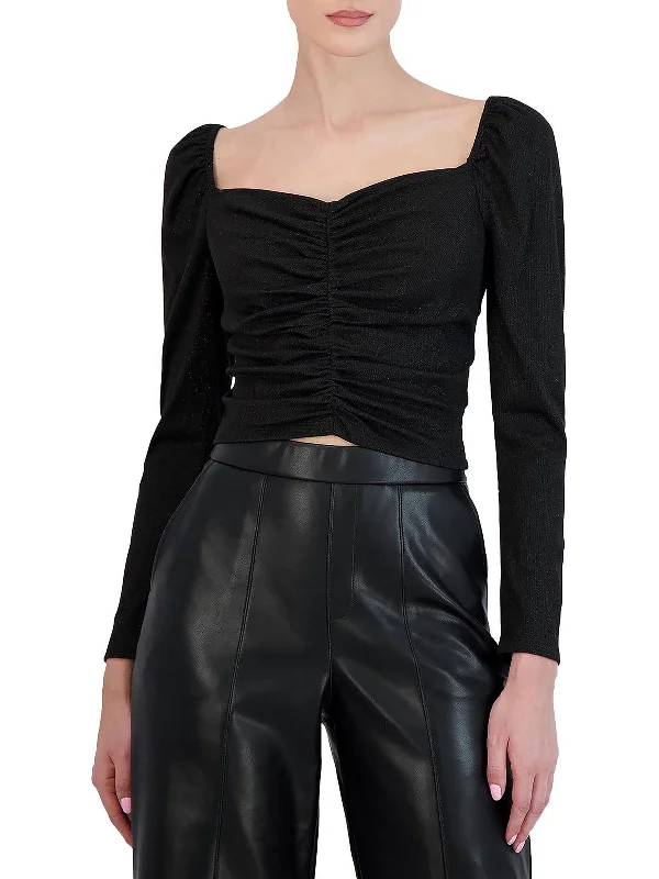 Final Sale Womens Metallic Sweetheart Neck Cropped