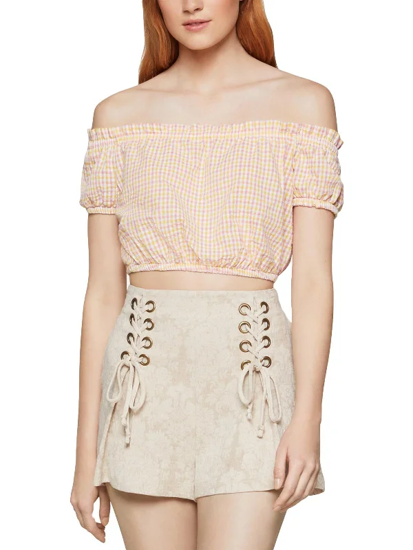 Can't Miss Womens Off-The-Shoulder Puff Sleeve Crop Top