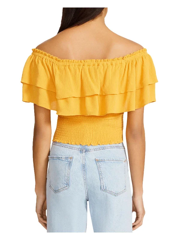 Mega Deal Womens Off-The-Shoulder Smocked Cropped
