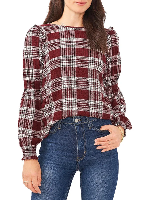 Savings Spectacular Womens Plaid Ruffled Pullover Top