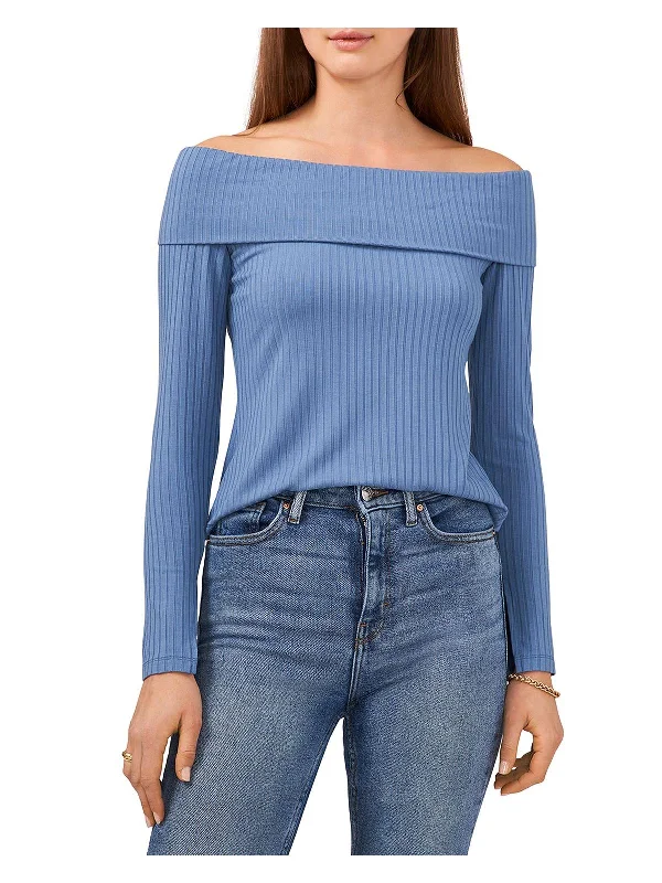 Best Deals Womens Ribbed Off Shoulder Pullover Top
