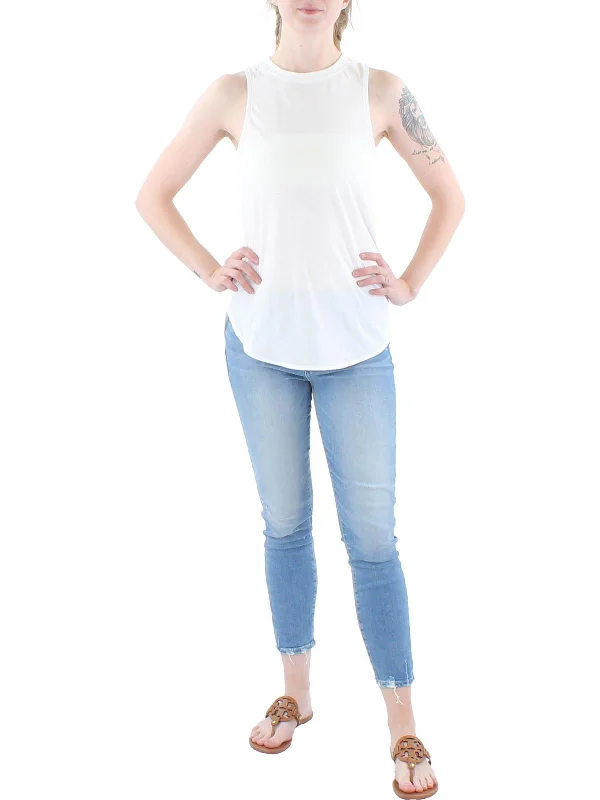 Grand Opening Sale Womens Ribbed Trim Curve Hem T-Shirt