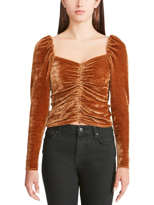 Act Fast Womens Rouched Velvet Blouse