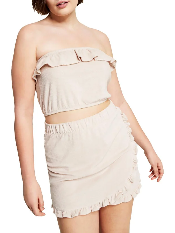 Deal Dash Womens Ruffled Terry Strapless Top