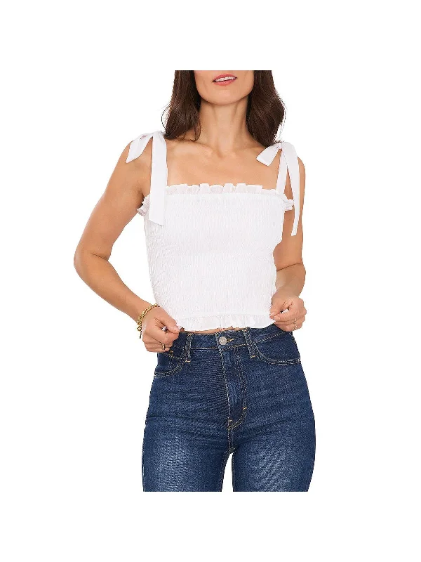 Don't Wait Womens Ruffled Tie Shoulder Cropped