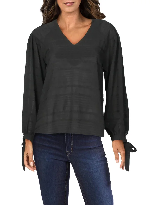 New Markdowns Womens Ruffled Tie-Sleeves Top