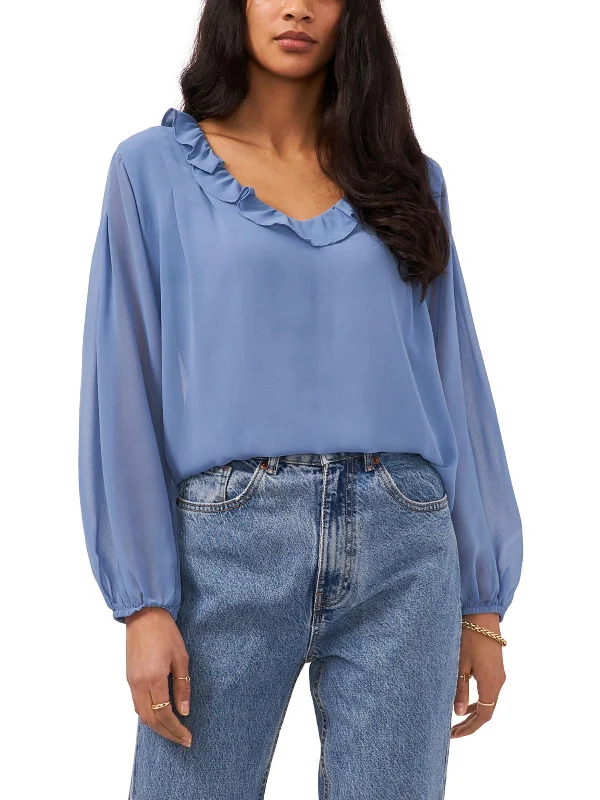 Bargain Bin Womens Ruffled V-Neck Blouse