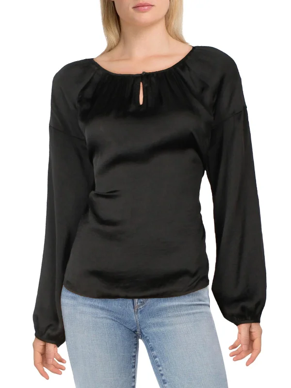 Act Now Womens Satin Keyhole Blouse