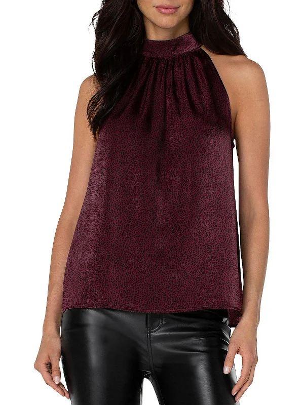 Don't Miss Womens Satin Leopard Print Halter Top