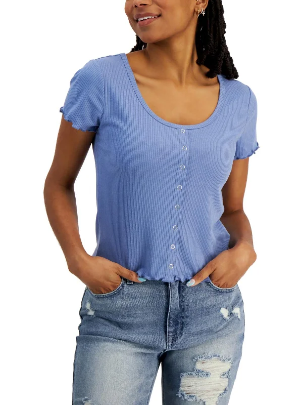 Super Sale Womens Scoop Neck Ruffled Pullover Top