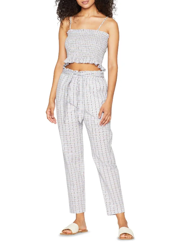 Act Now Womens Smocked Spaghetti Strap Crop Top