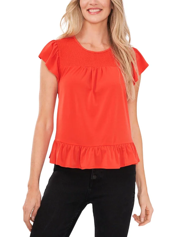 Discount Mania Womens Smocked Yoke Ruffle Blouse
