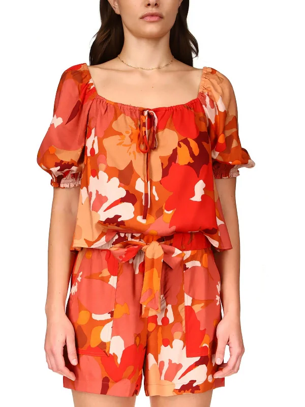 Crazy Deals Womens Square Neck Printed Peasant Top