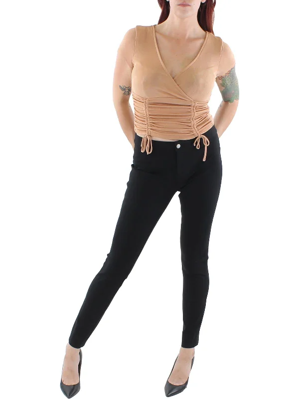 Exclusive Deal Womens Surplice Ruched Cropped