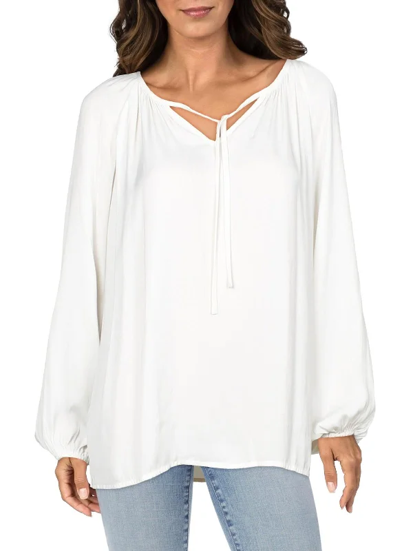 Instant Savings Womens Tie Neck Bishop Sleeve Blouse