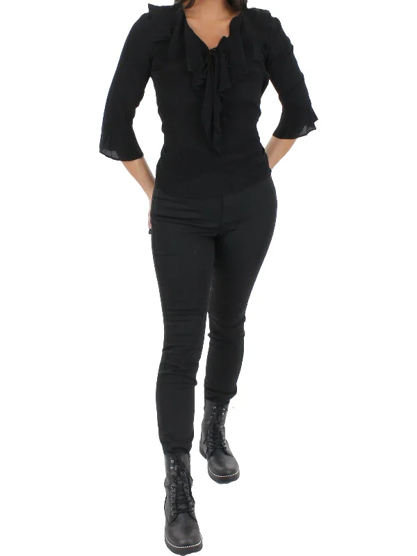 Online Exclusive Womens Tie Neck Wrinkled Blouse