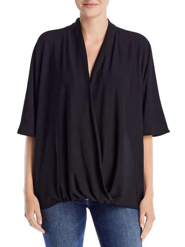 Discount Days Womens Twist Front Elastic Waist Wrap Top