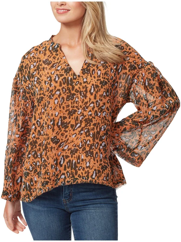 Act Fast Womens V-neck Animal Print Tunic Top