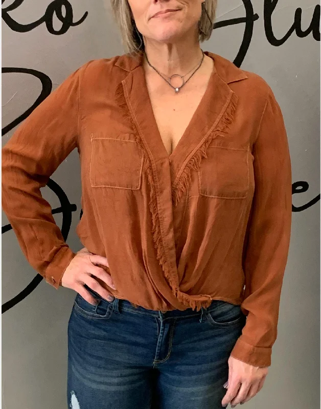 Get It Before It’s Gone Wrap Over Long Sleeve Top in Rust