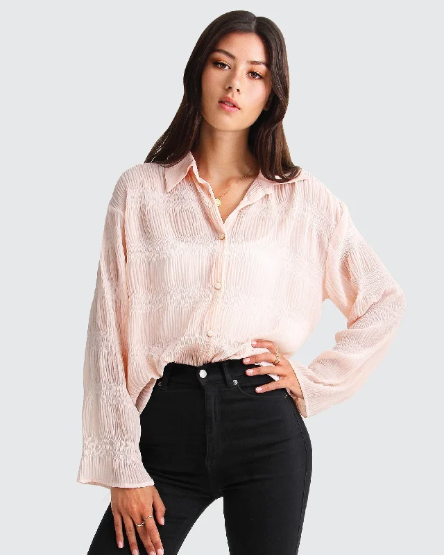 Can't Miss Yoko Shirred Chiffon Blouse  - Blush