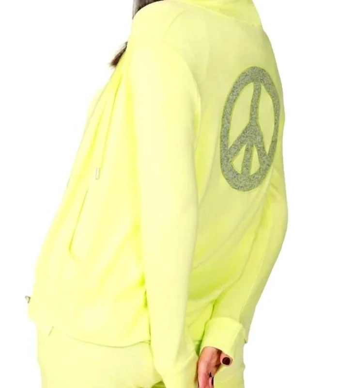 Super Bargain Zip Peace Hoodie In Lime