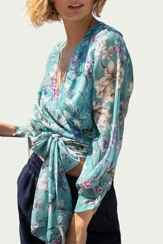 Instant Discount Zoe Floral-Print Georgette Wrap Blouse In Sky Blue