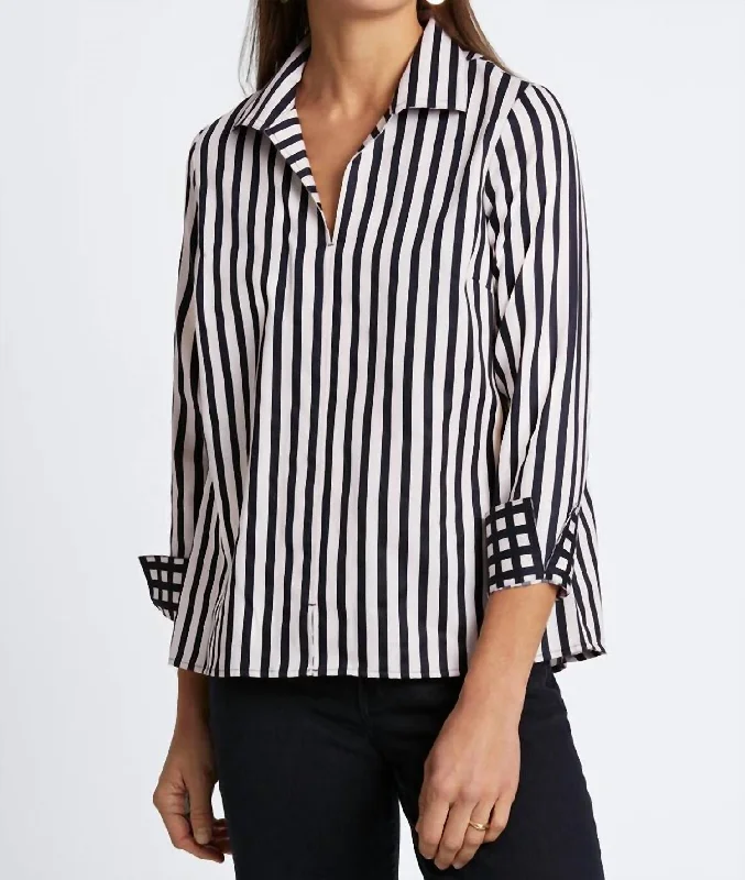 Super Deal Agnes No Iron Stripe Shirt In Black/white