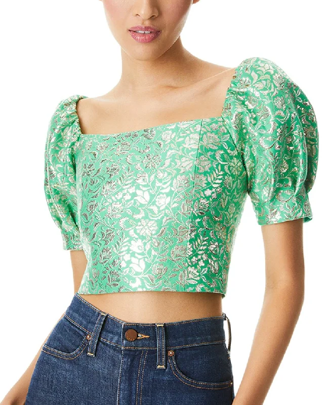 Quick Sale alice + olivia Joslyn Cropped Silk-Blend Top