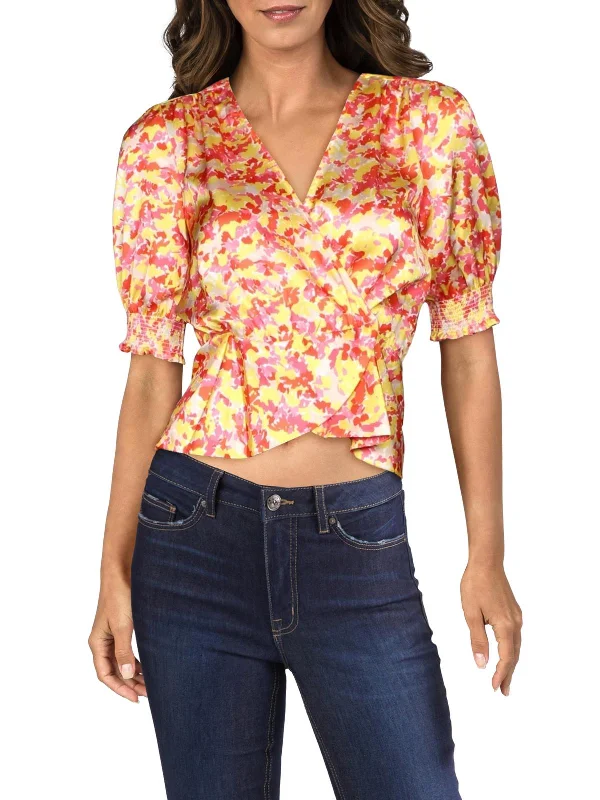 Major Savings Azmyra Womens Floral Print Faux Wrap Wrap Top