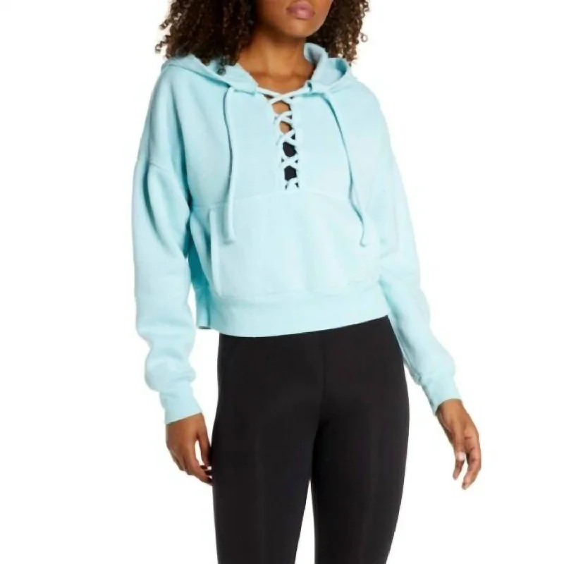 Daily Deals Believe It Lace Up Hoodie In Light Blue